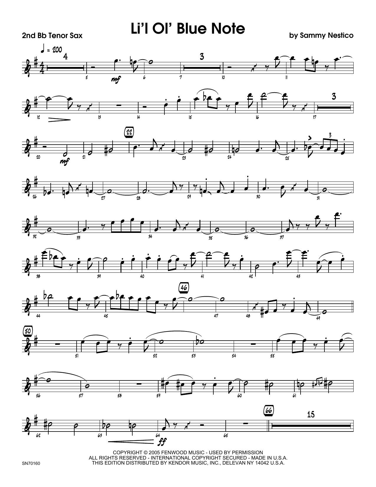 Download Sammy Nestico Li'l Ol' Blue Note - 2nd Bb Tenor Saxop Sheet Music