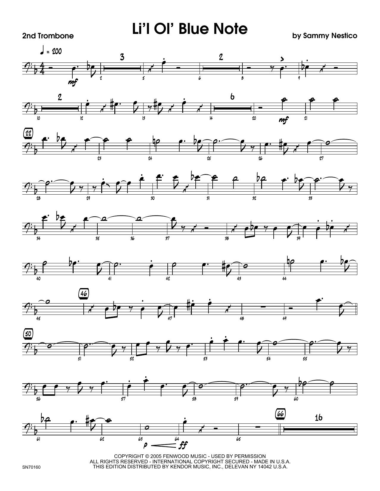 Download Sammy Nestico Li'l Ol' Blue Note - 2nd Trombone Sheet Music