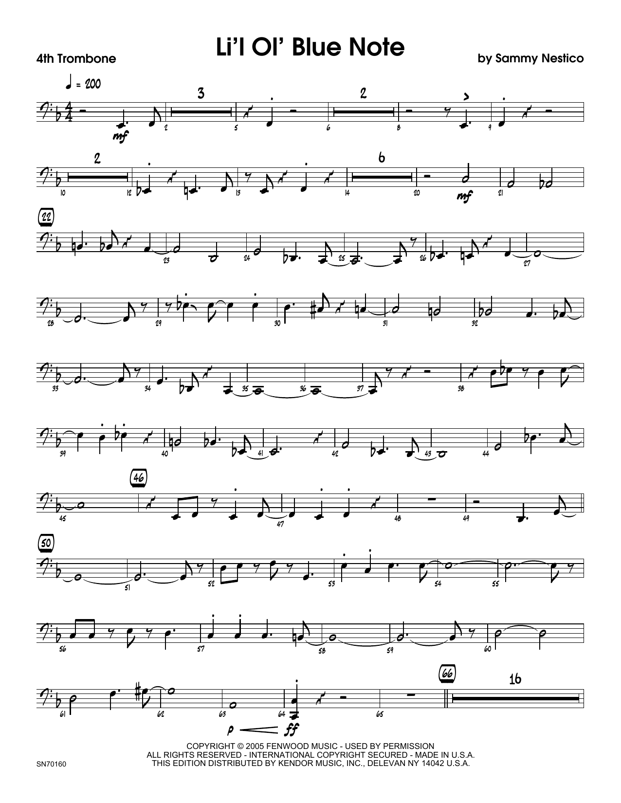 Download Sammy Nestico Li'l Ol' Blue Note - 4th Trombone Sheet Music