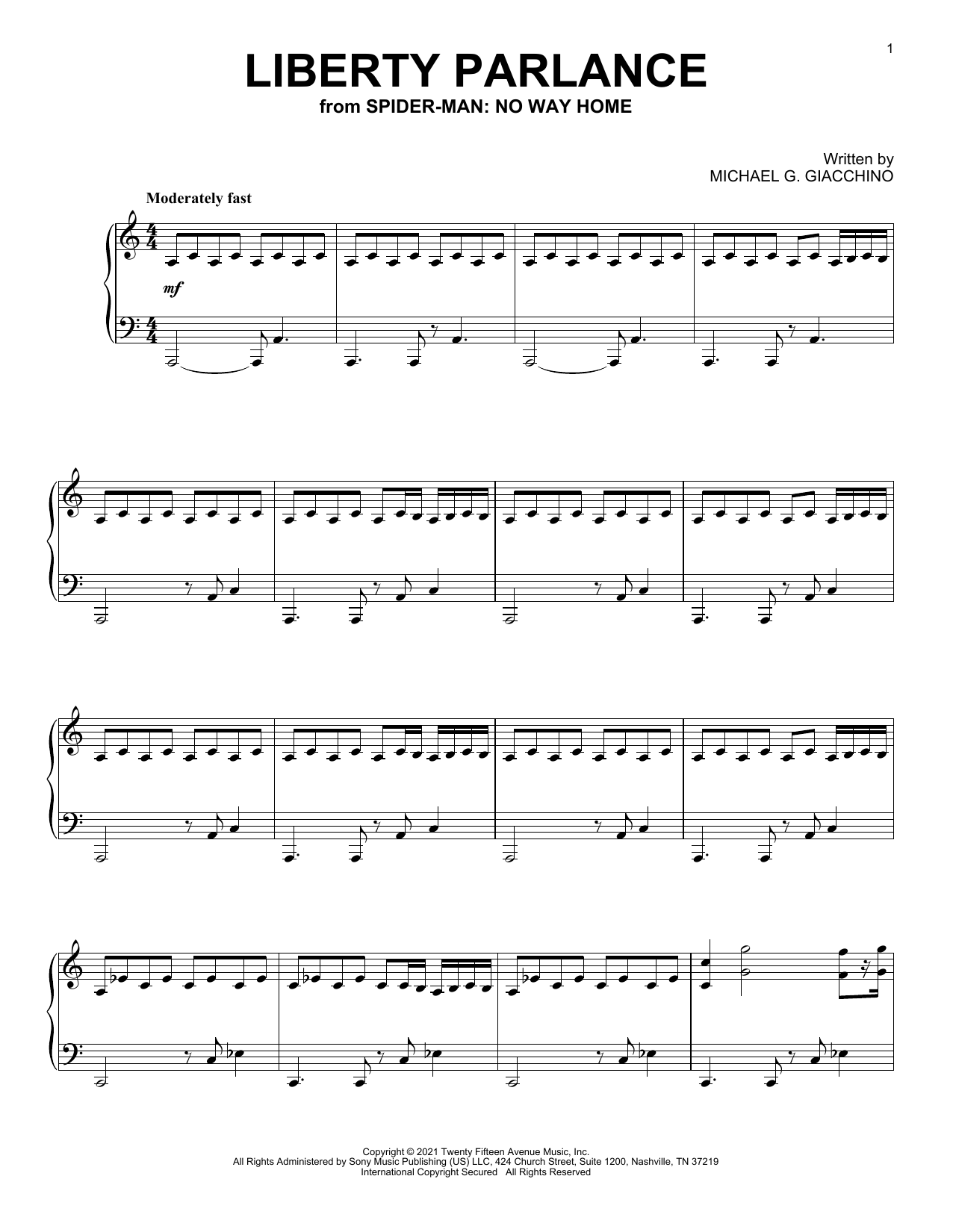 Download Michael Giacchino Liberty Parlance (from Spider-Man: No W Sheet Music