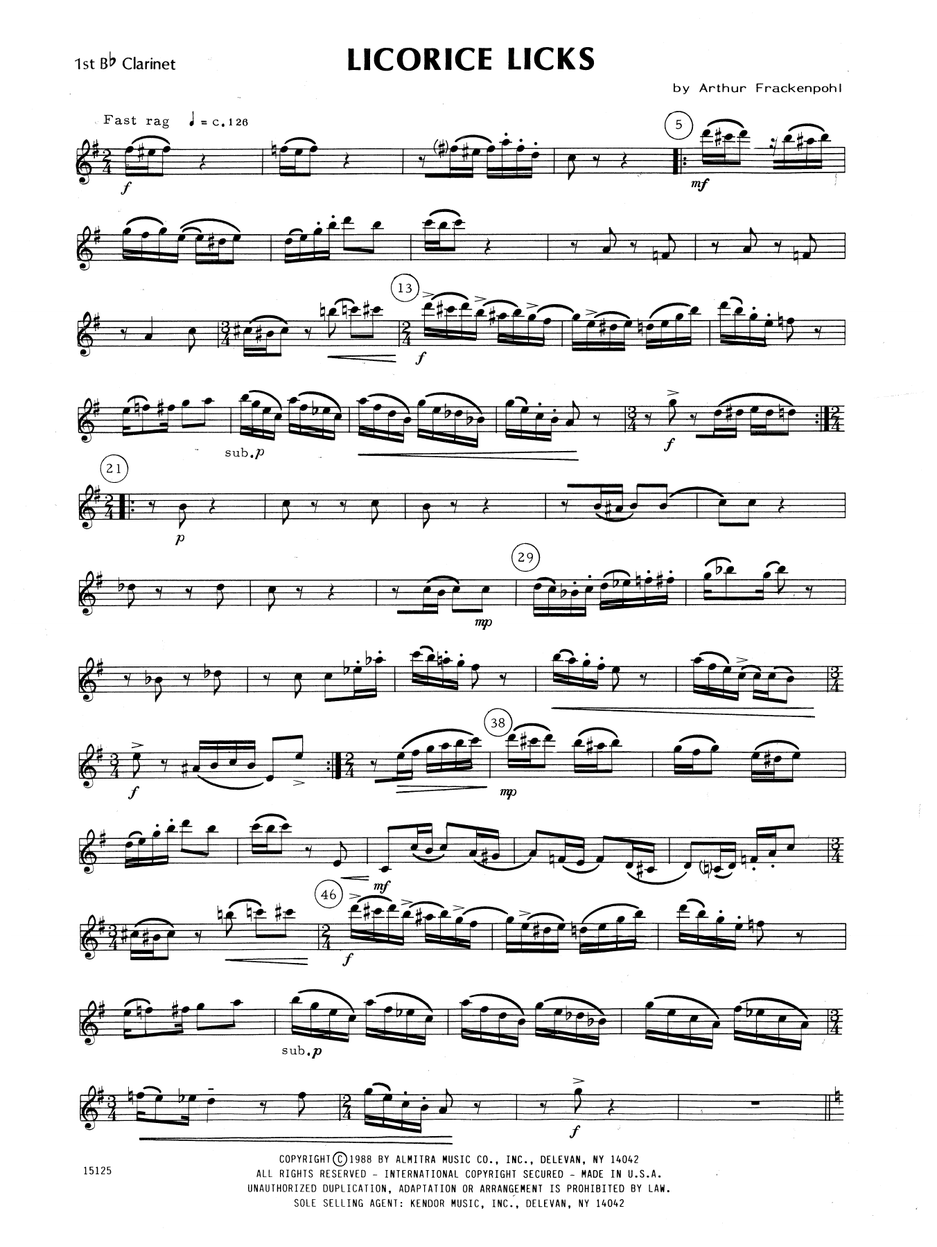Download Arthur Frackenpohl Licorice Licks - 1st Bb Clarinet Sheet Music