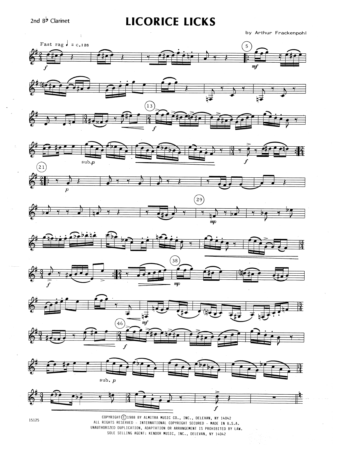 Download Arthur Frackenpohl Licorice Licks - 2nd Bb Clarinet Sheet Music