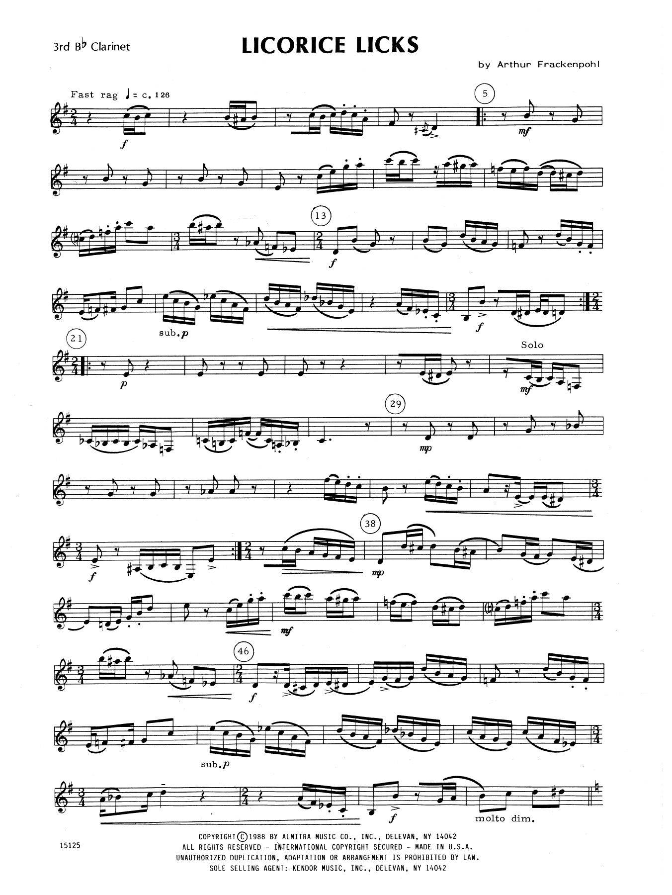 Download Arthur Frackenpohl Licorice Licks - 3rd Bb Clarinet Sheet Music