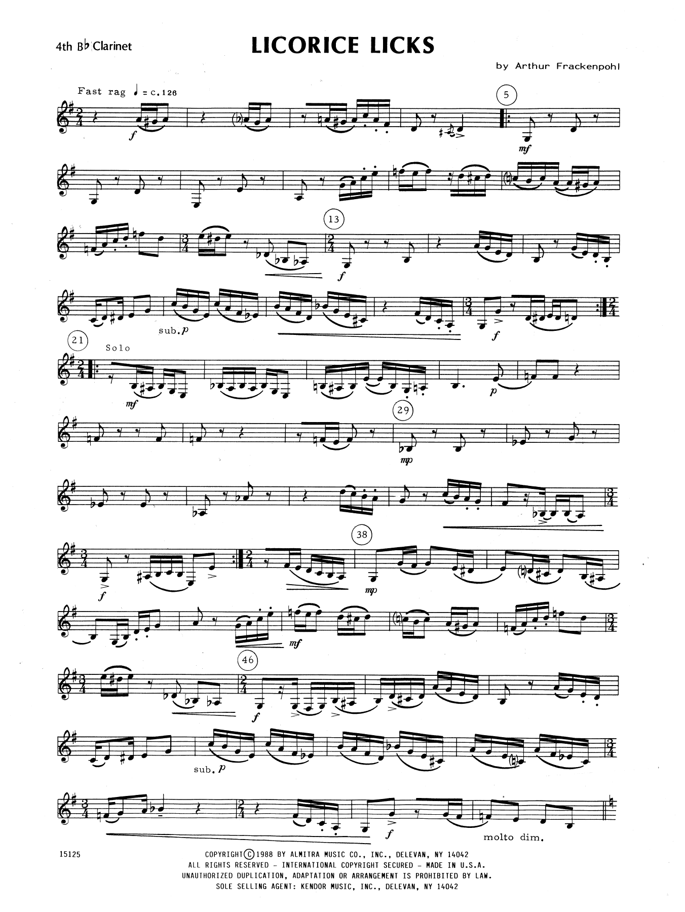 Download Arthur Frackenpohl Licorice Licks - 4th Bb Clarinet Sheet Music