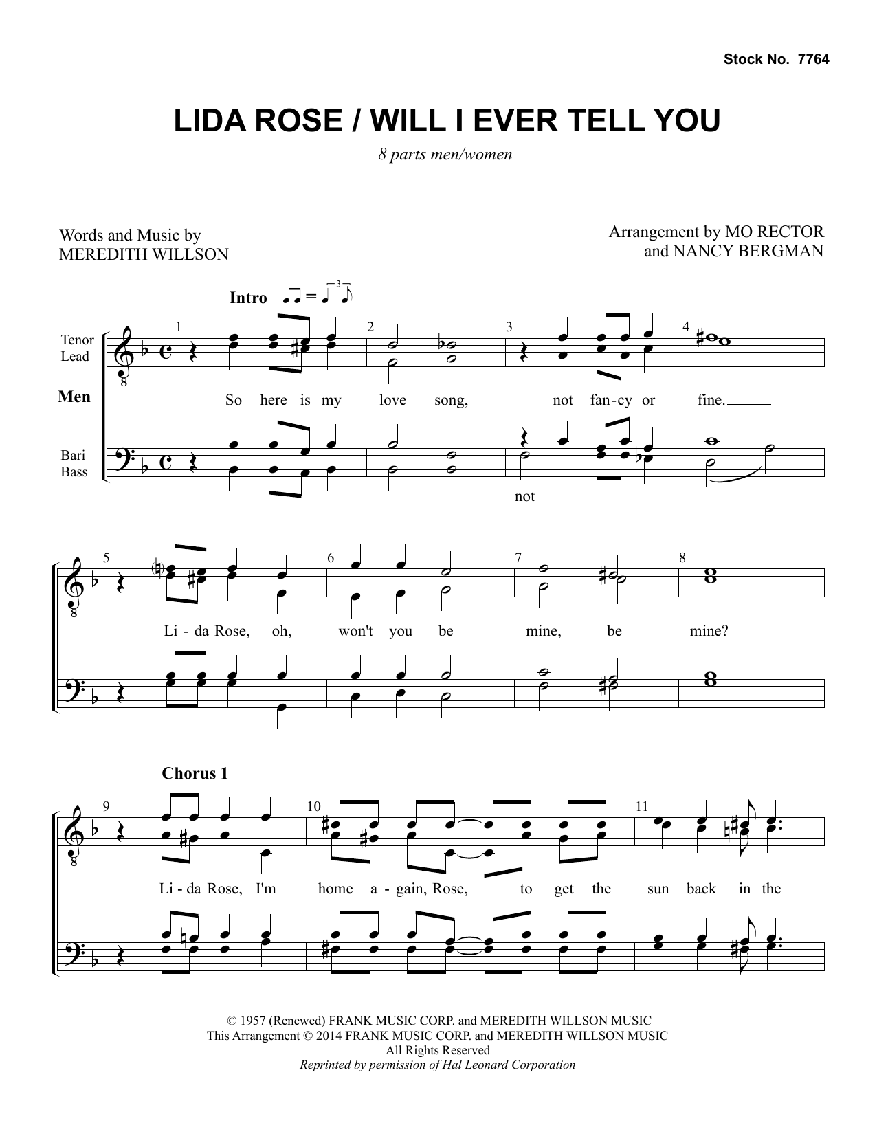 Download Meredith Willson Lida Rose/Will I Ever Tell You (from Th Sheet Music