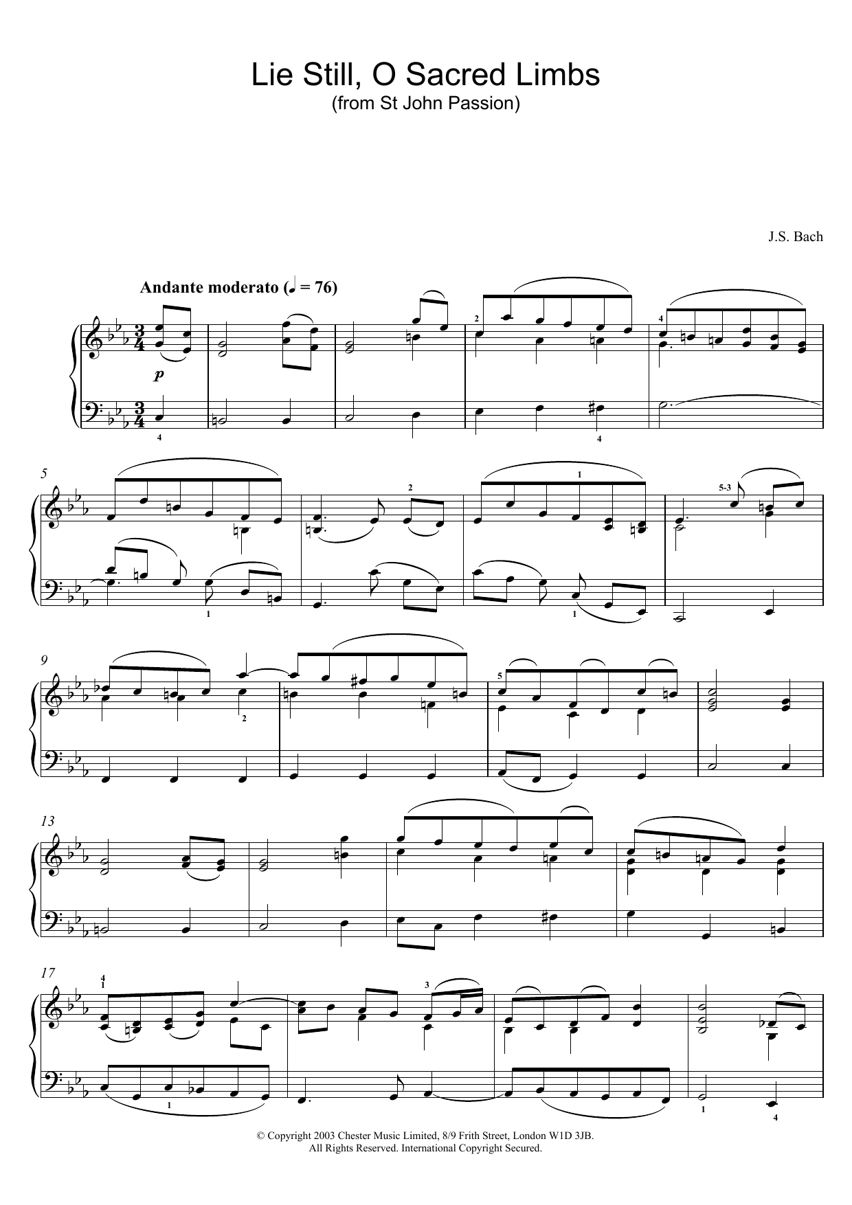 Download Johann Sebastian Bach Lie Still, O Sacred Limbs (from St John Sheet Music