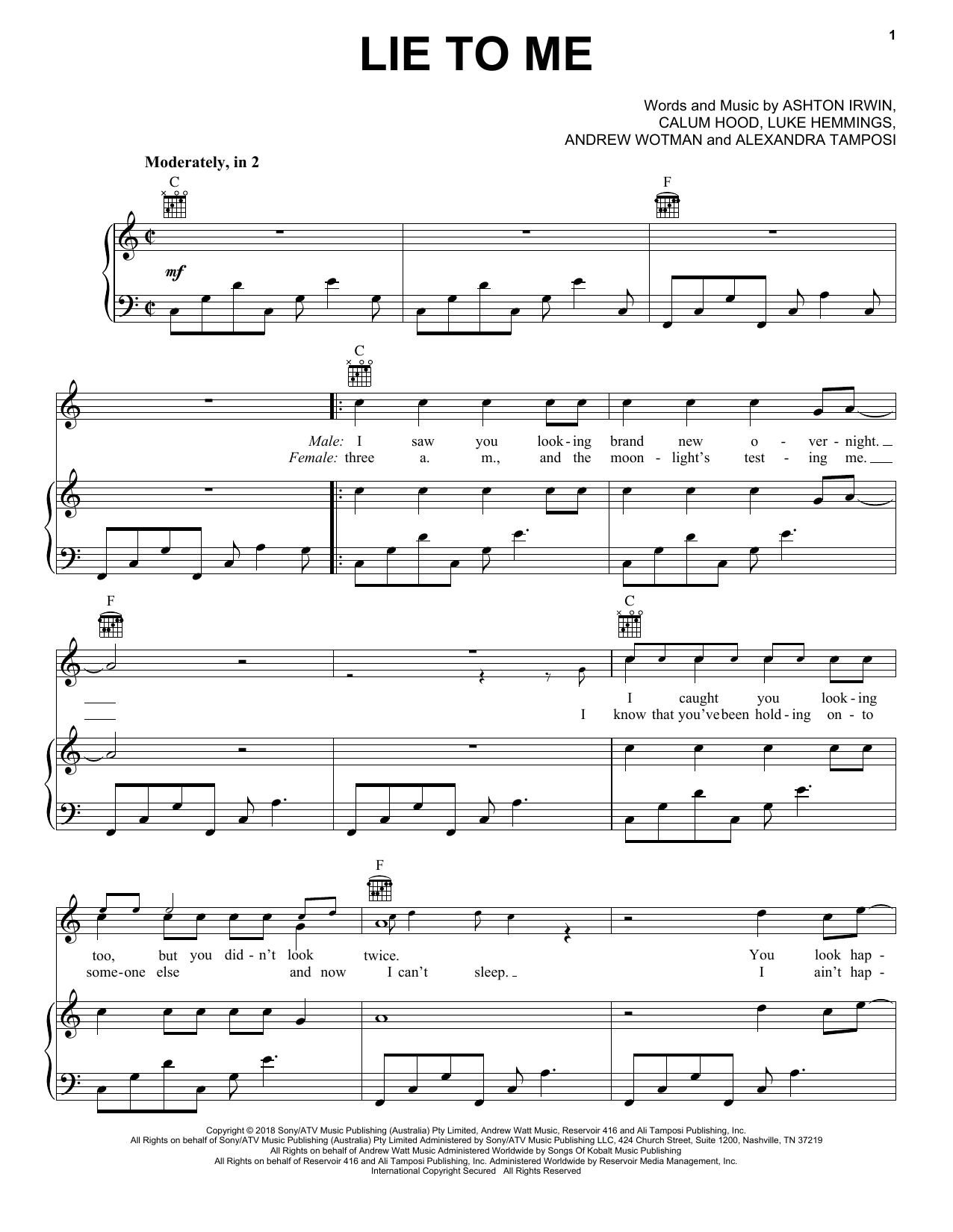Download 5 Seconds of Summer Lie To Me Sheet Music