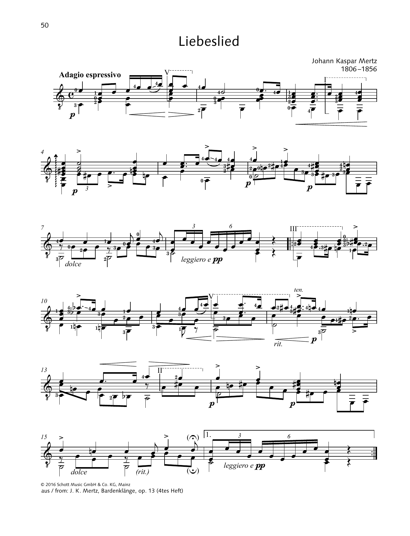 Download Johann Kaspar Mertz Liebeslied Sheet Music