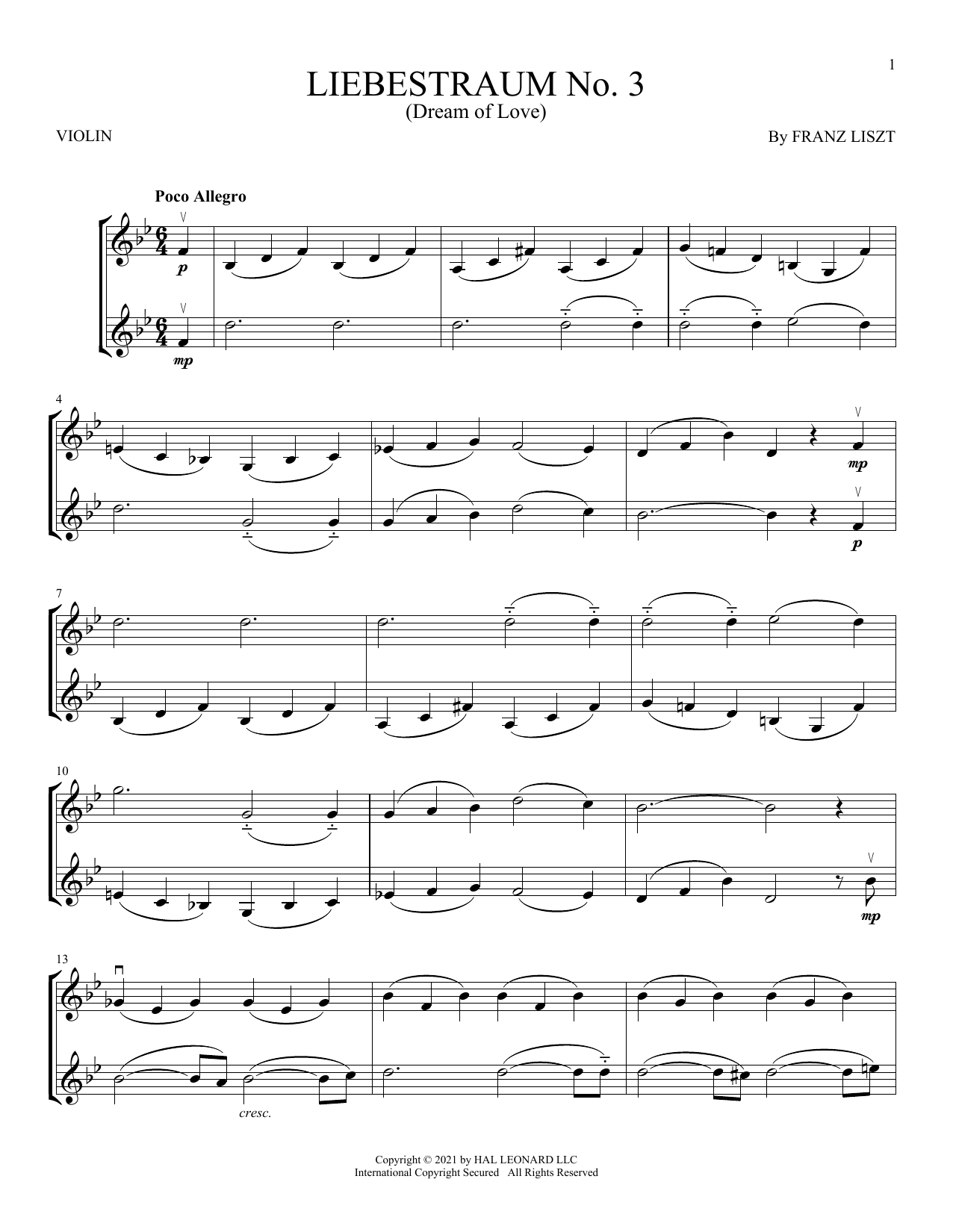 Download Franz Liszt Liebestraum No. 3 (Dream Of Love) Sheet Music