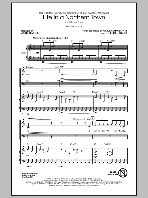 Download Sugarland Life In A Northern Town (arr. Mark Brym Sheet Music