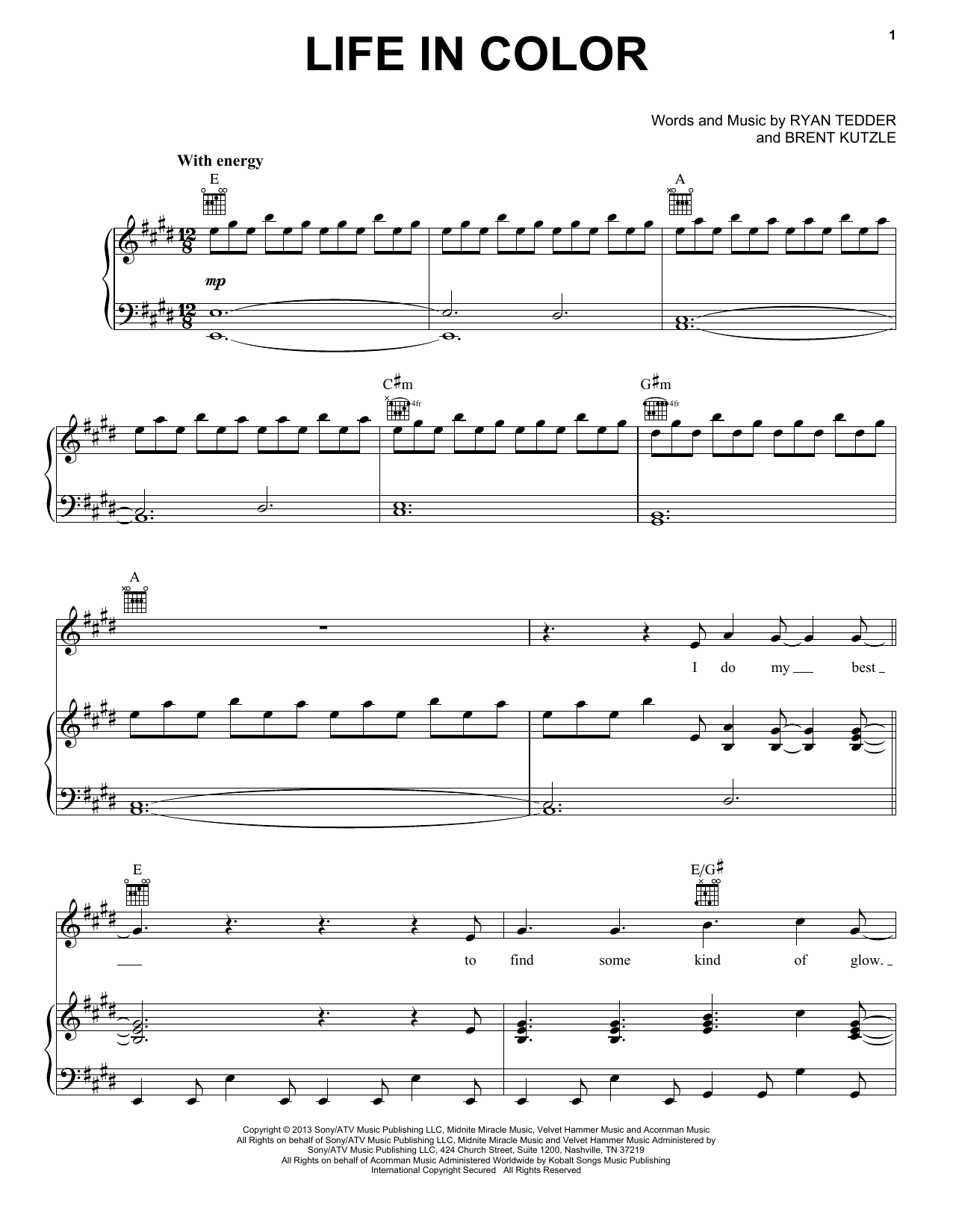 Download OneRepublic Life In Color Sheet Music