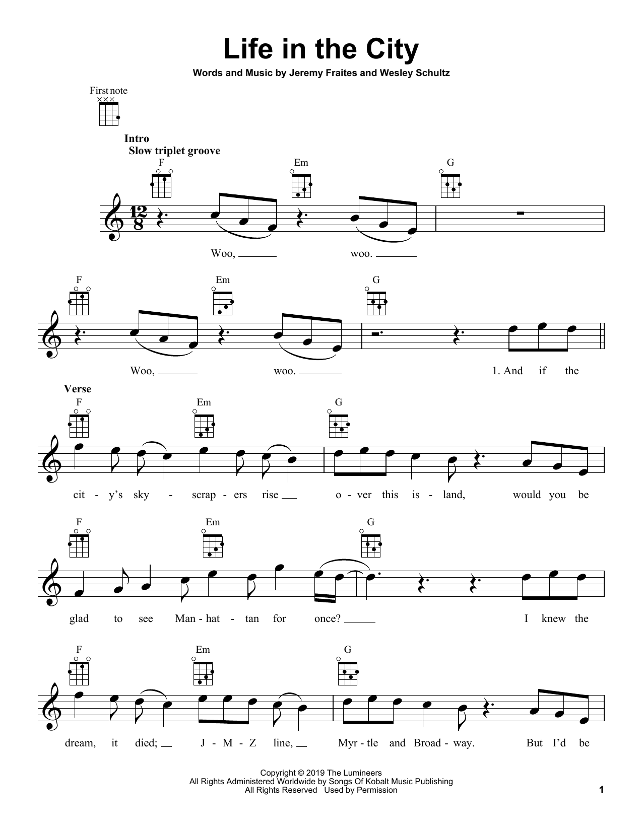 Download The Lumineers Life In The City Sheet Music