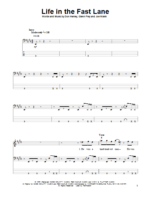 Download Eagles Life In The Fast Lane Sheet Music