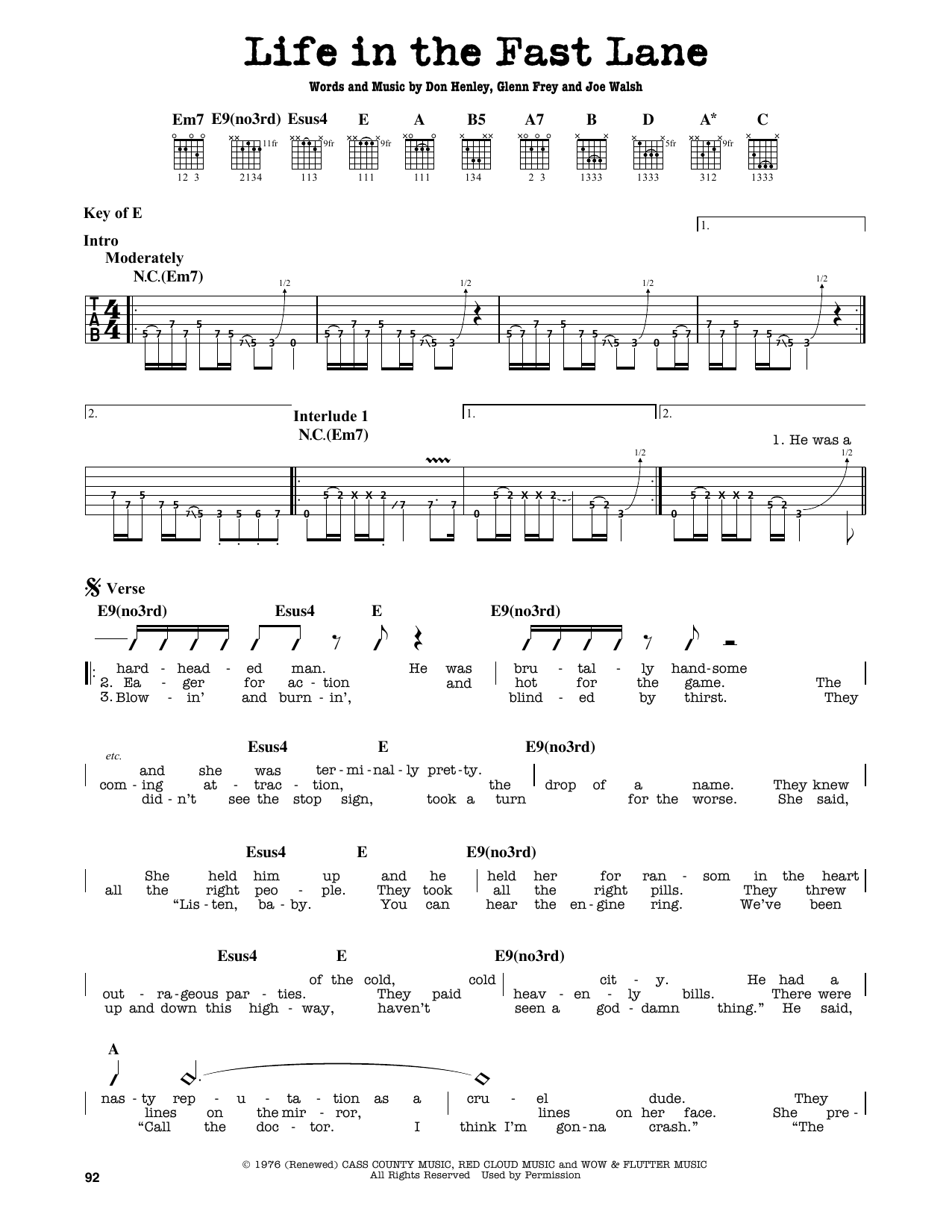 Download Eagles Life In The Fast Lane Sheet Music