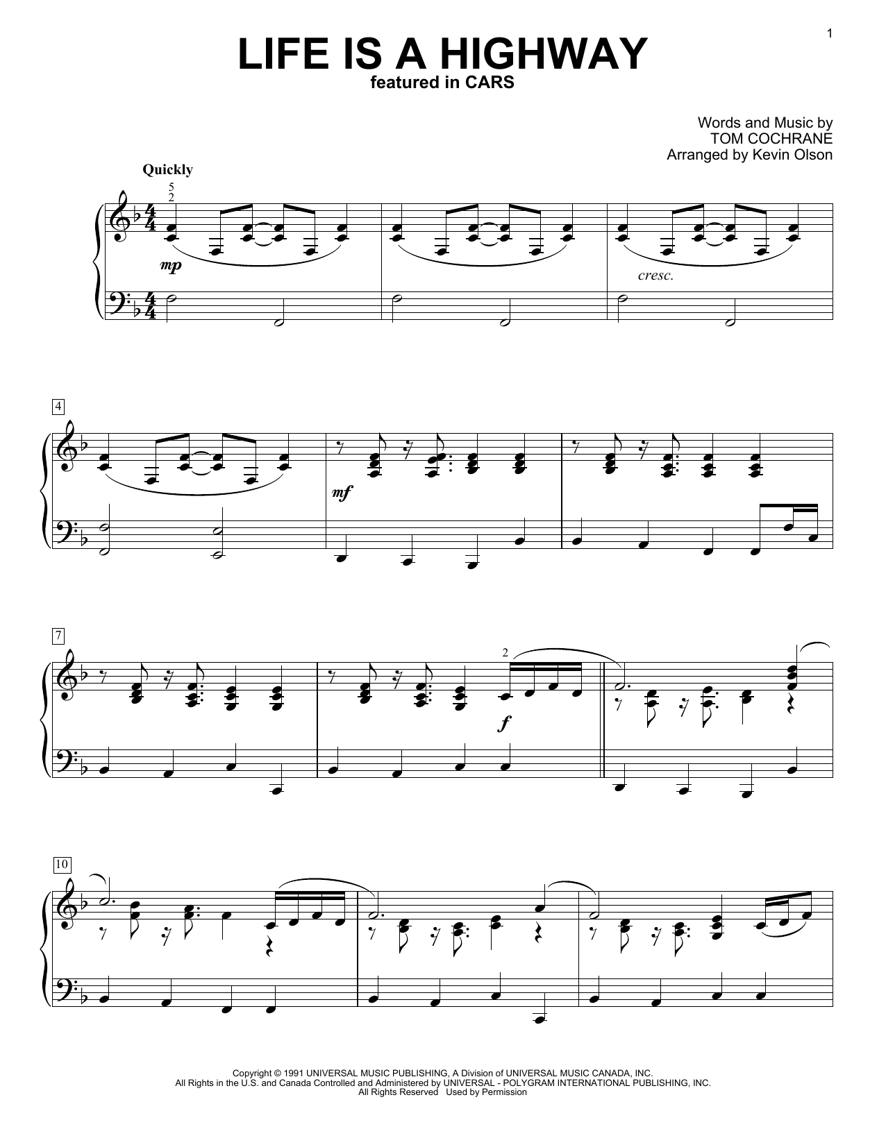 Download Rascal Flatts Life Is A Highway (from Cars) (arr. Kev Sheet Music