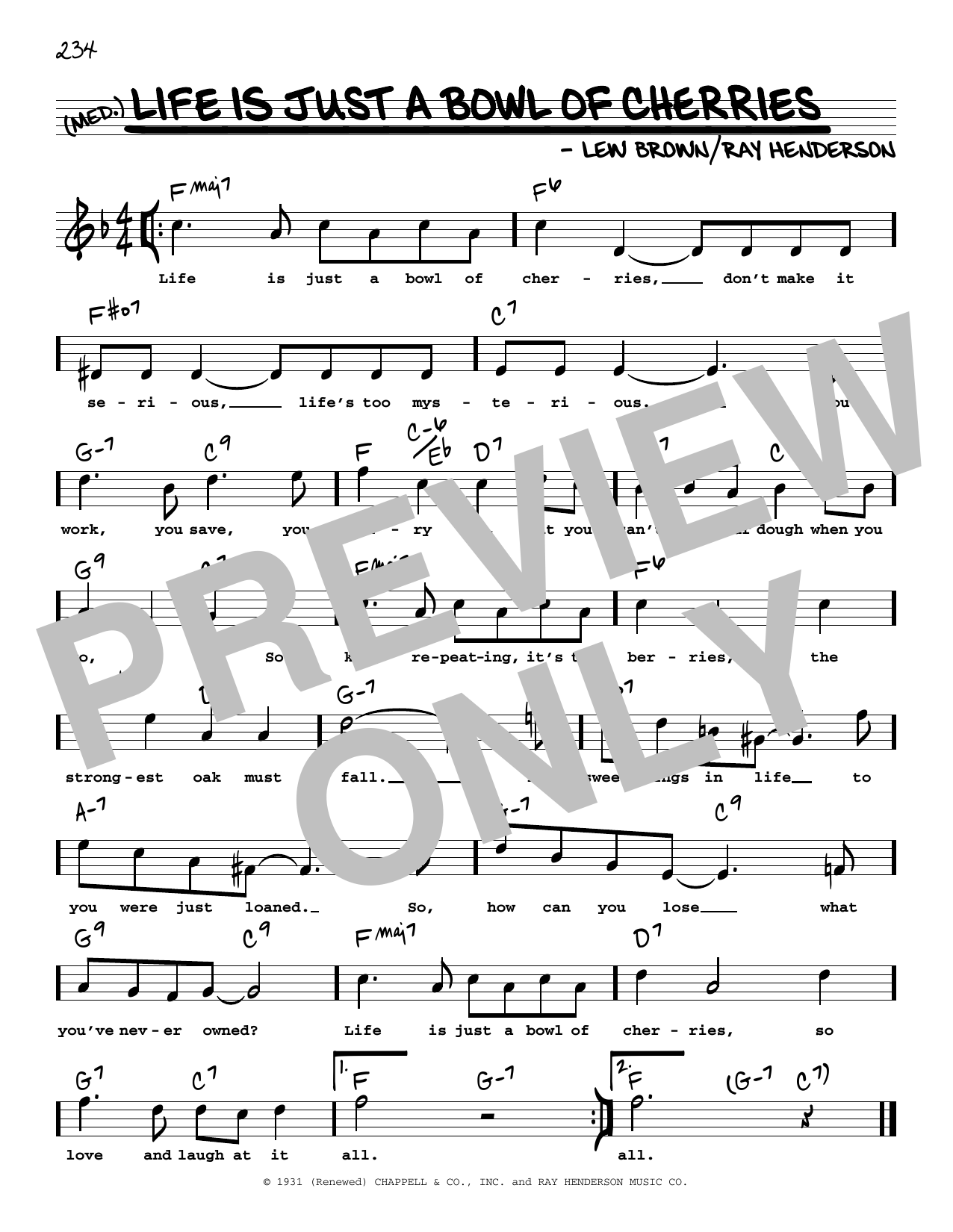 Download Ray Henderson and Lew Brown Life Is Just A Bowl Of Cherries (High V Sheet Music