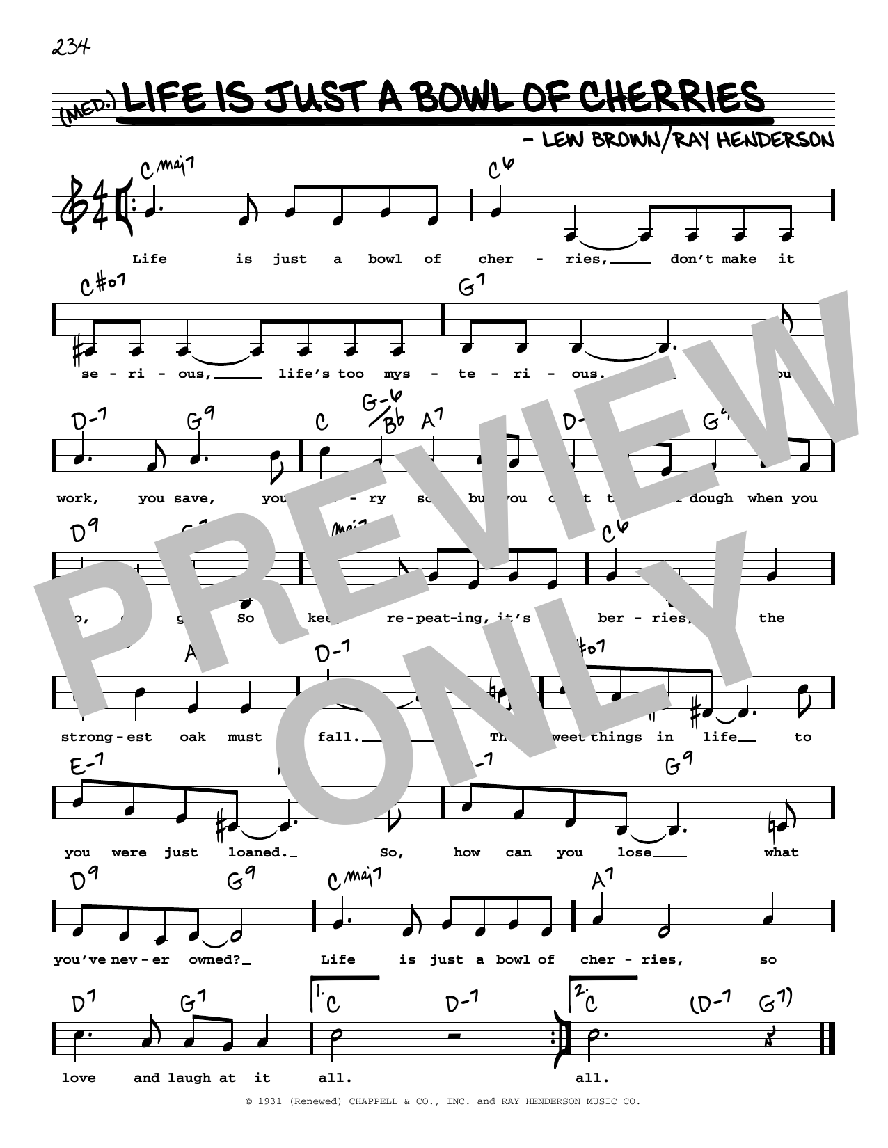 Download Ray Henderson Life Is Just A Bowl Of Cherries (Low Vo Sheet Music