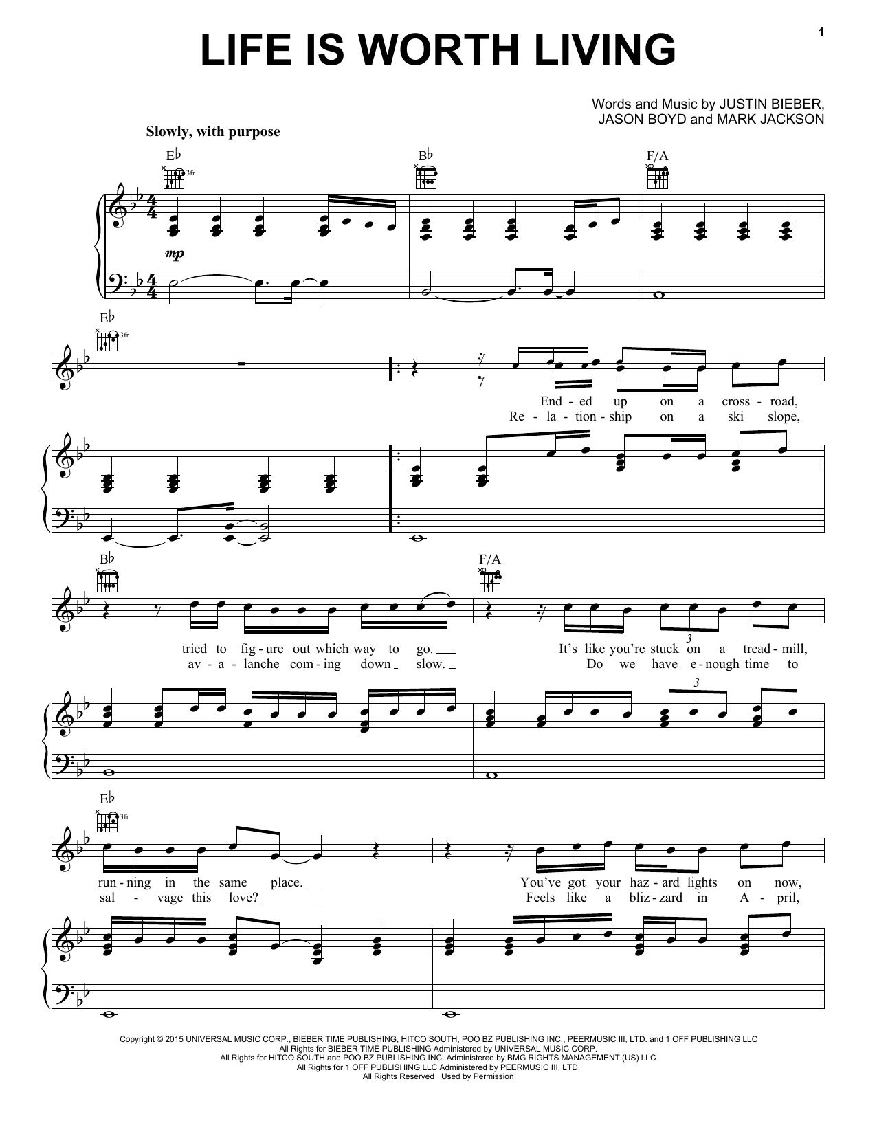 Download Justin Bieber Life Is Worth Living Sheet Music