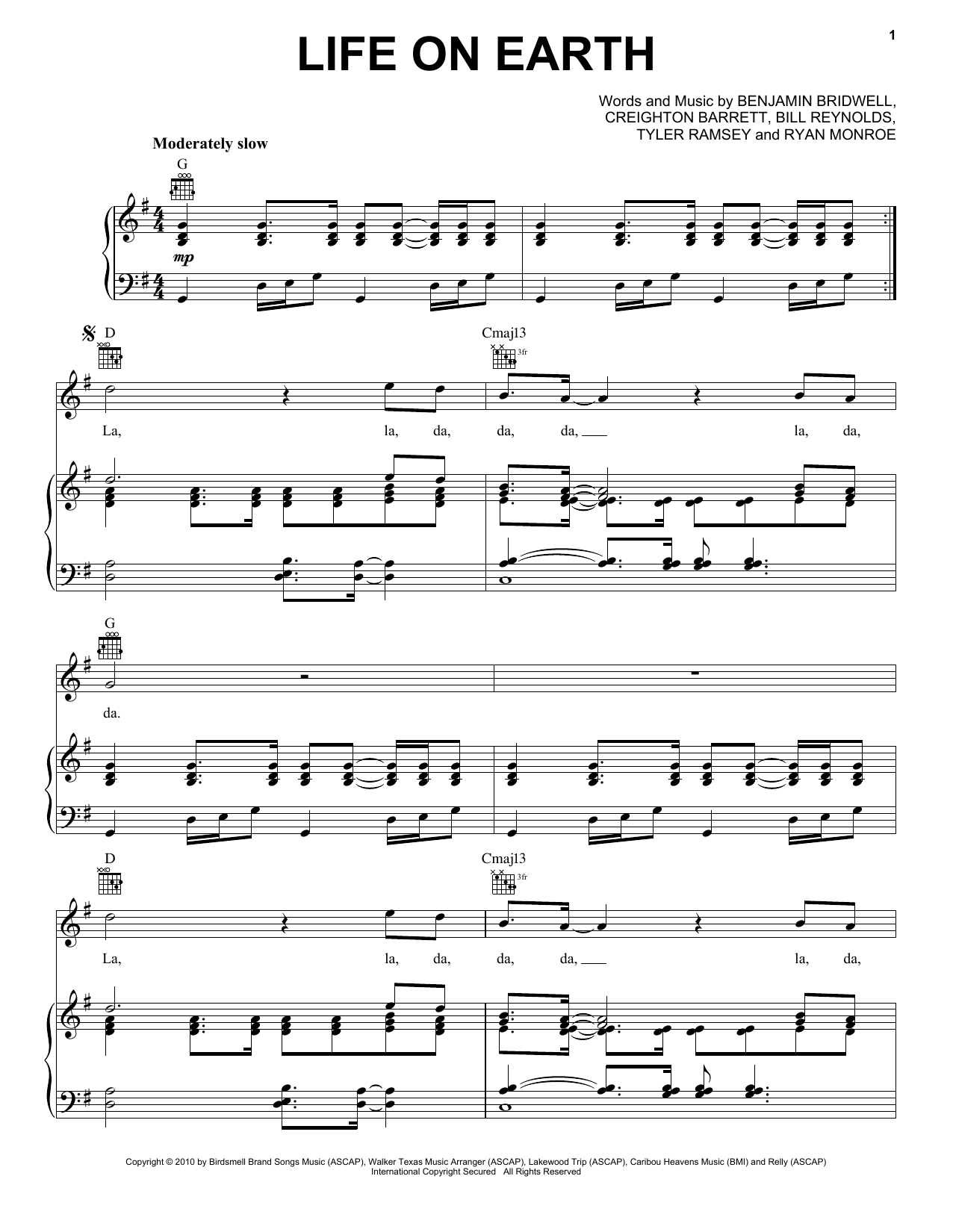 Download Band Of Horses Life On Earth Sheet Music