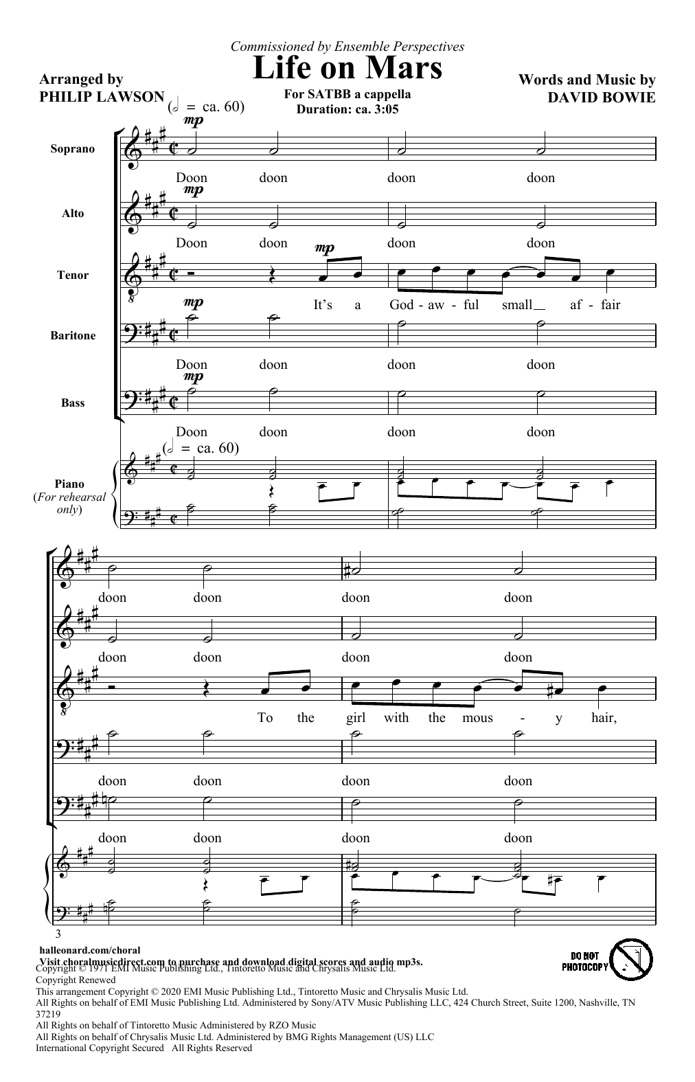 Download David Bowie Life On Mars (arr. Philip Lawson) Sheet Music