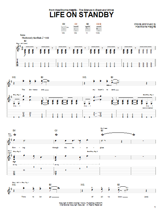 Download Hawthorne Heights Life On Standby Sheet Music