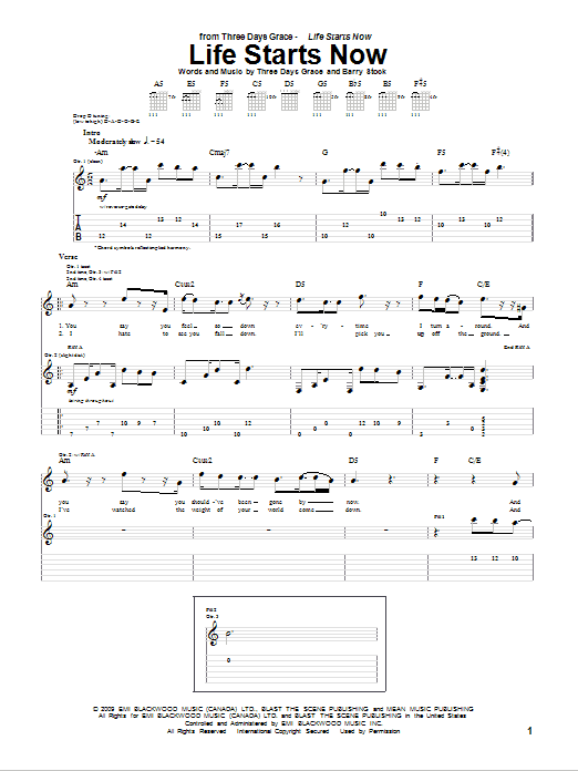 Download Three Days Grace Life Starts Now Sheet Music