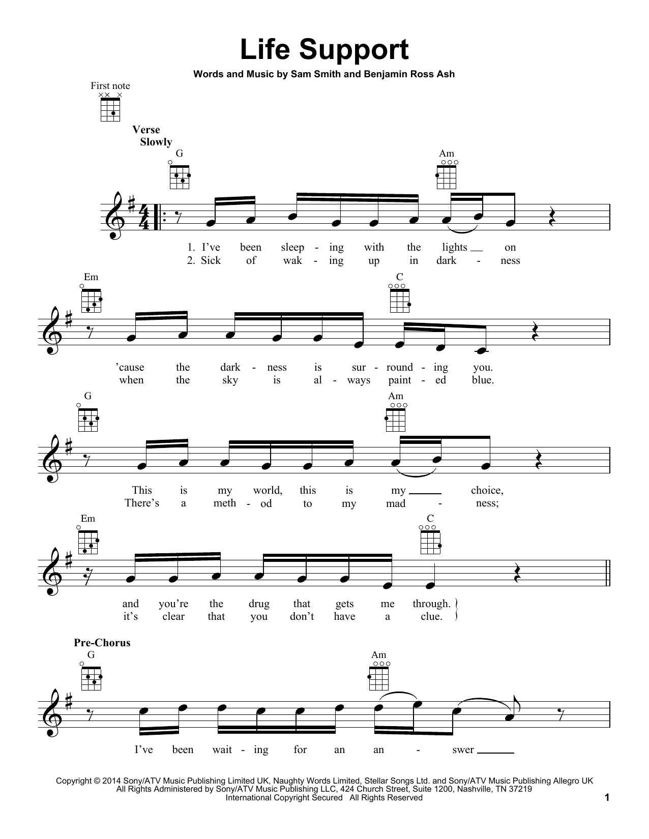 Download Sam Smith Life Support Sheet Music