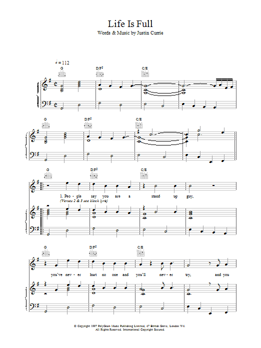 Del Amitri Life Is Full sheet music notes printable PDF score