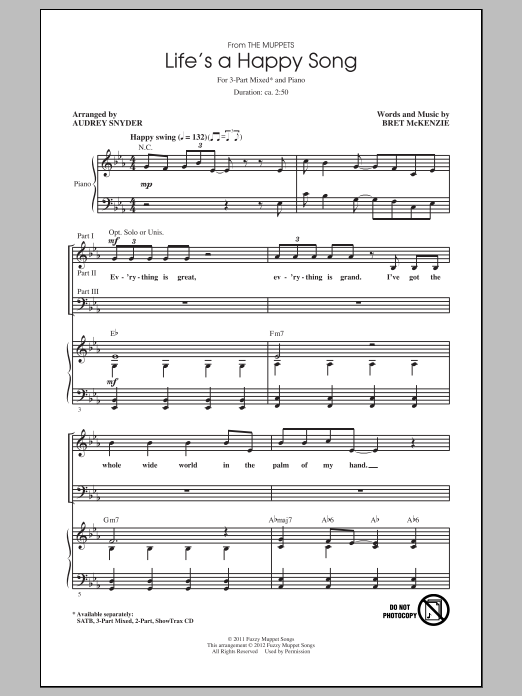 Download The Muppets Life's A Happy Song (arr. Audrey Snyder Sheet Music
