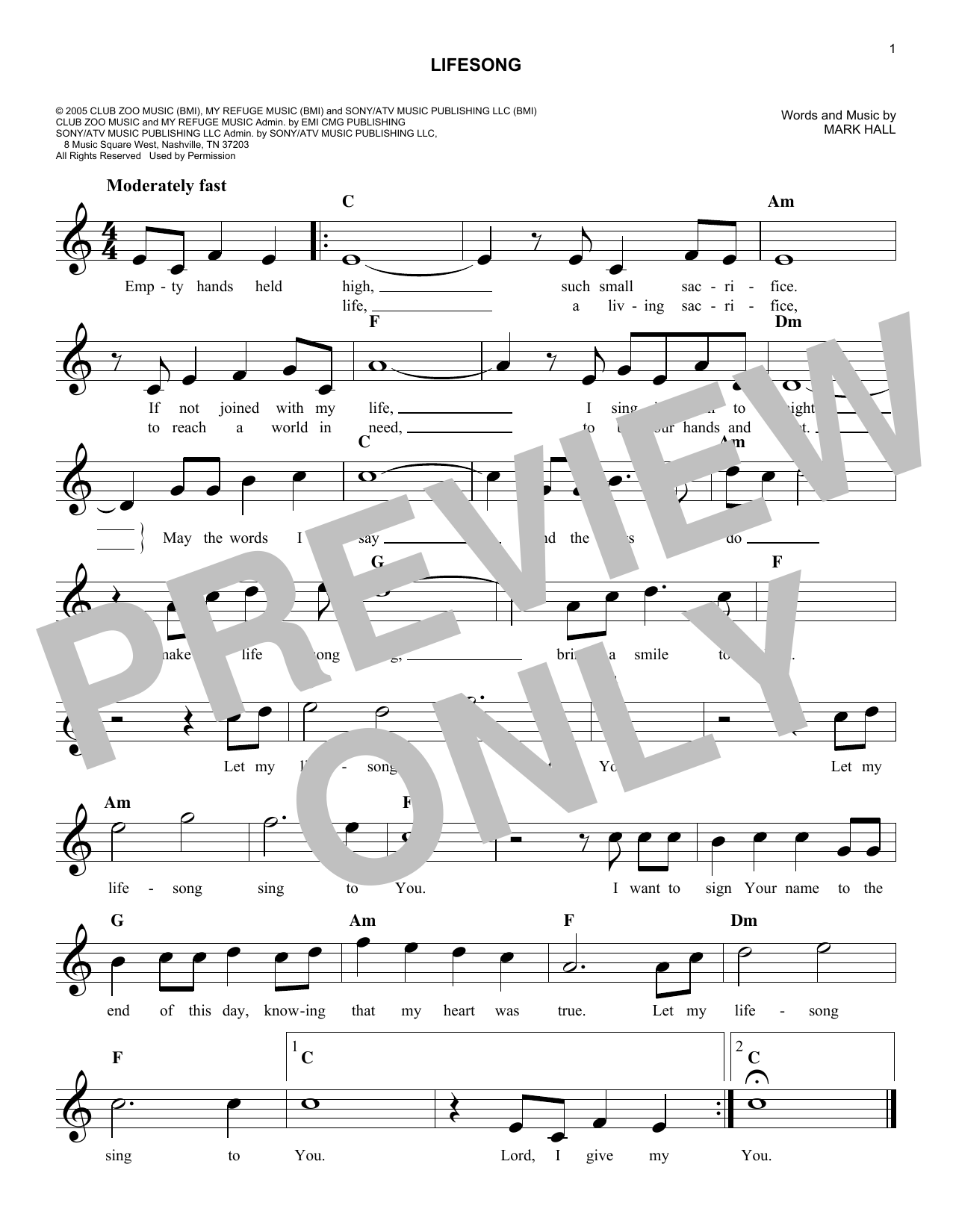 Download Casting Crowns Lifesong Sheet Music