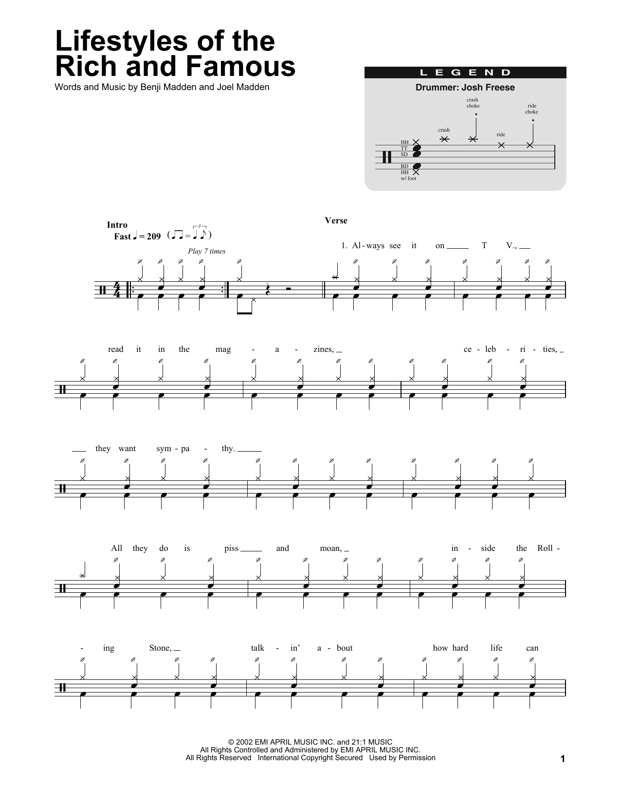 Download Good Charlotte Lifestyles Of The Rich And Famous Sheet Music