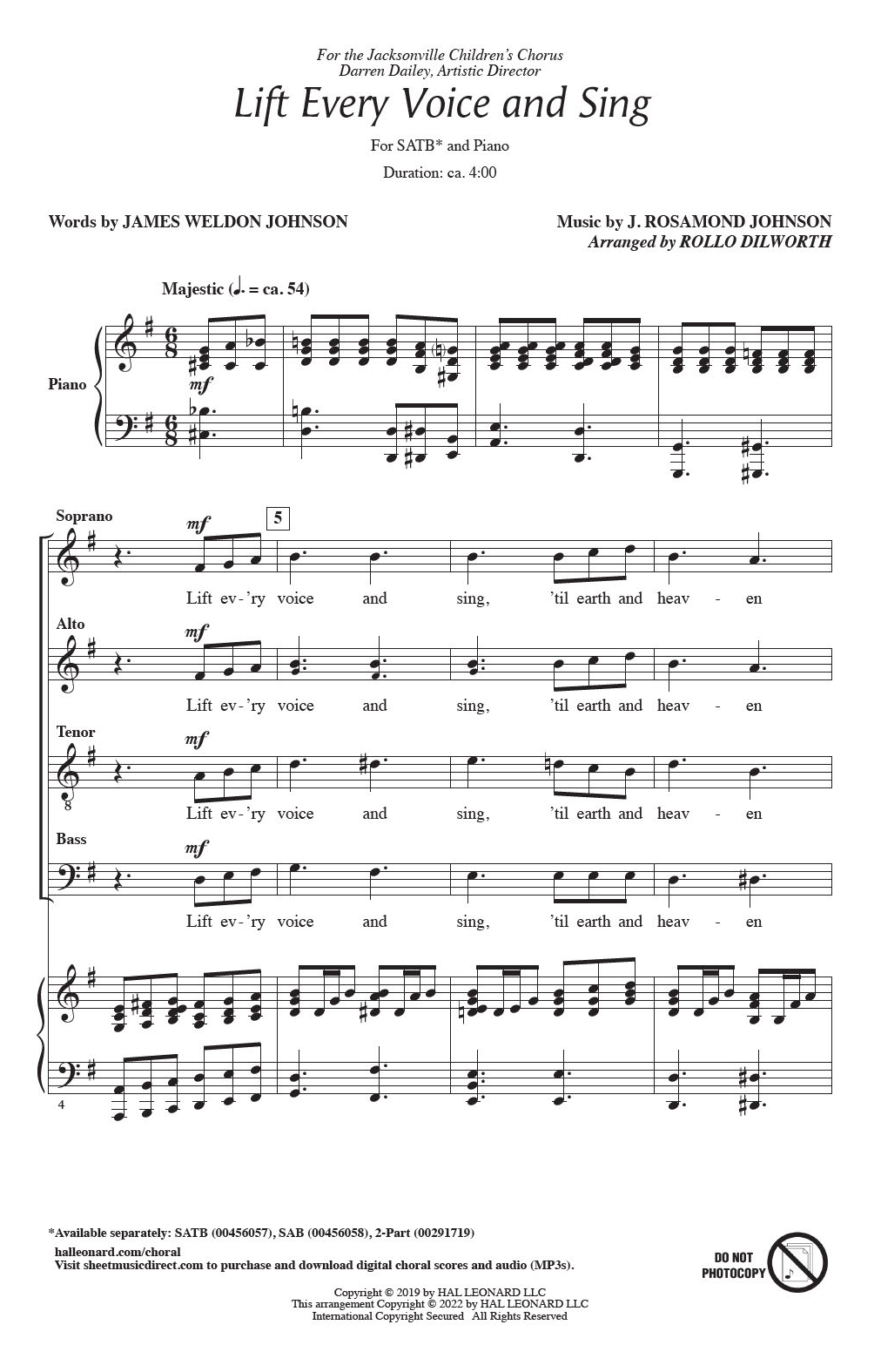 Download James Weldon Johnson and J. Rosamond Lift Every Voice And Sing (arr. Rollo D Sheet Music