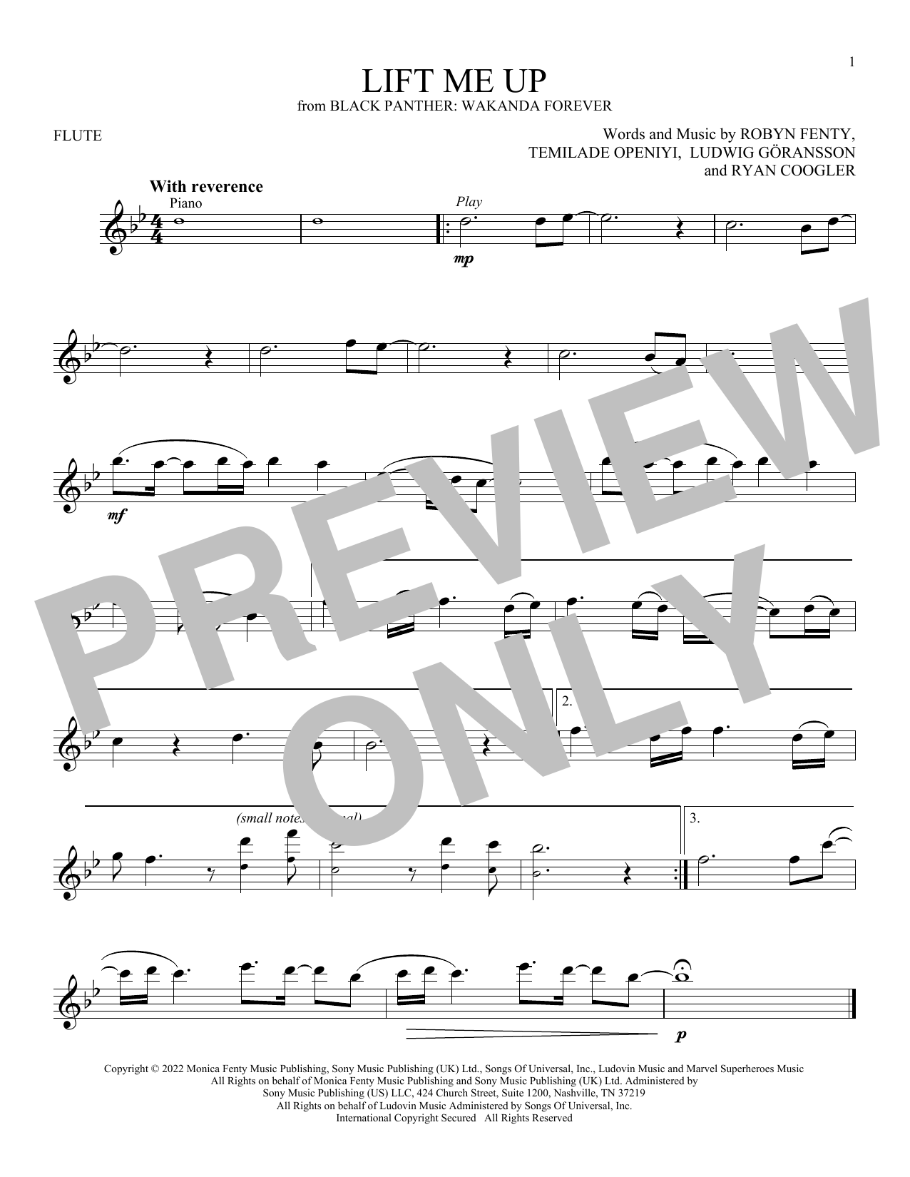 Rihanna Lift Me Up (from Black Panther: Wakanda Forever) sheet music notes printable PDF score