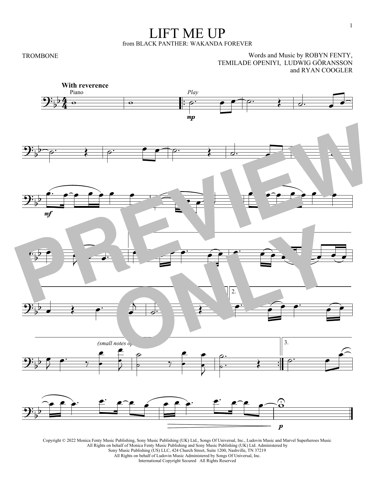 Rihanna Lift Me Up (from Black Panther: Wakanda Forever) sheet music notes printable PDF score