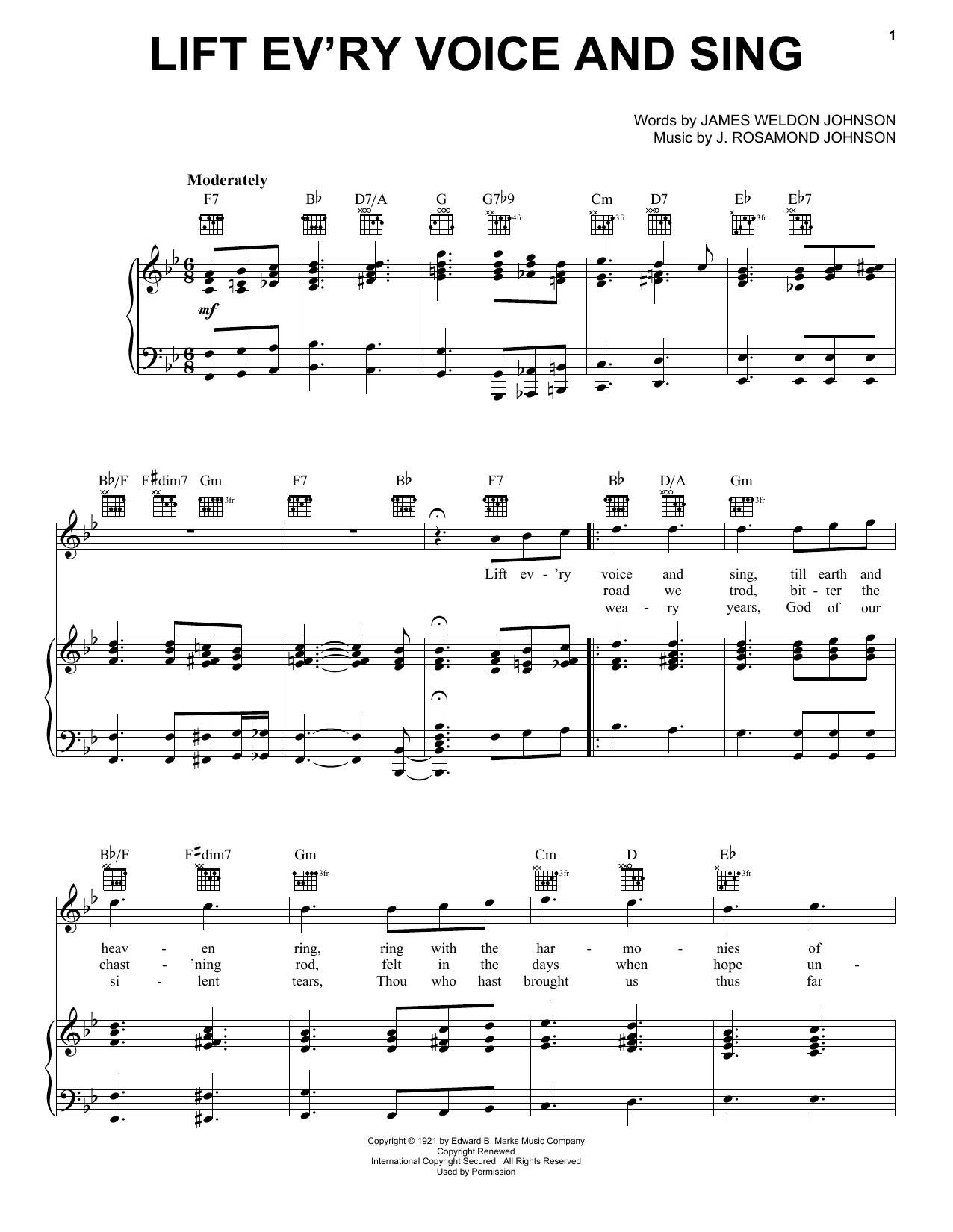 J. Rosamond Johnson Lift Ev'ry Voice And Sing sheet music notes printable PDF score