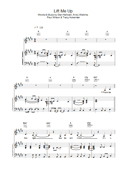 Geri Halliwell Lift Me Up sheet music notes printable PDF score