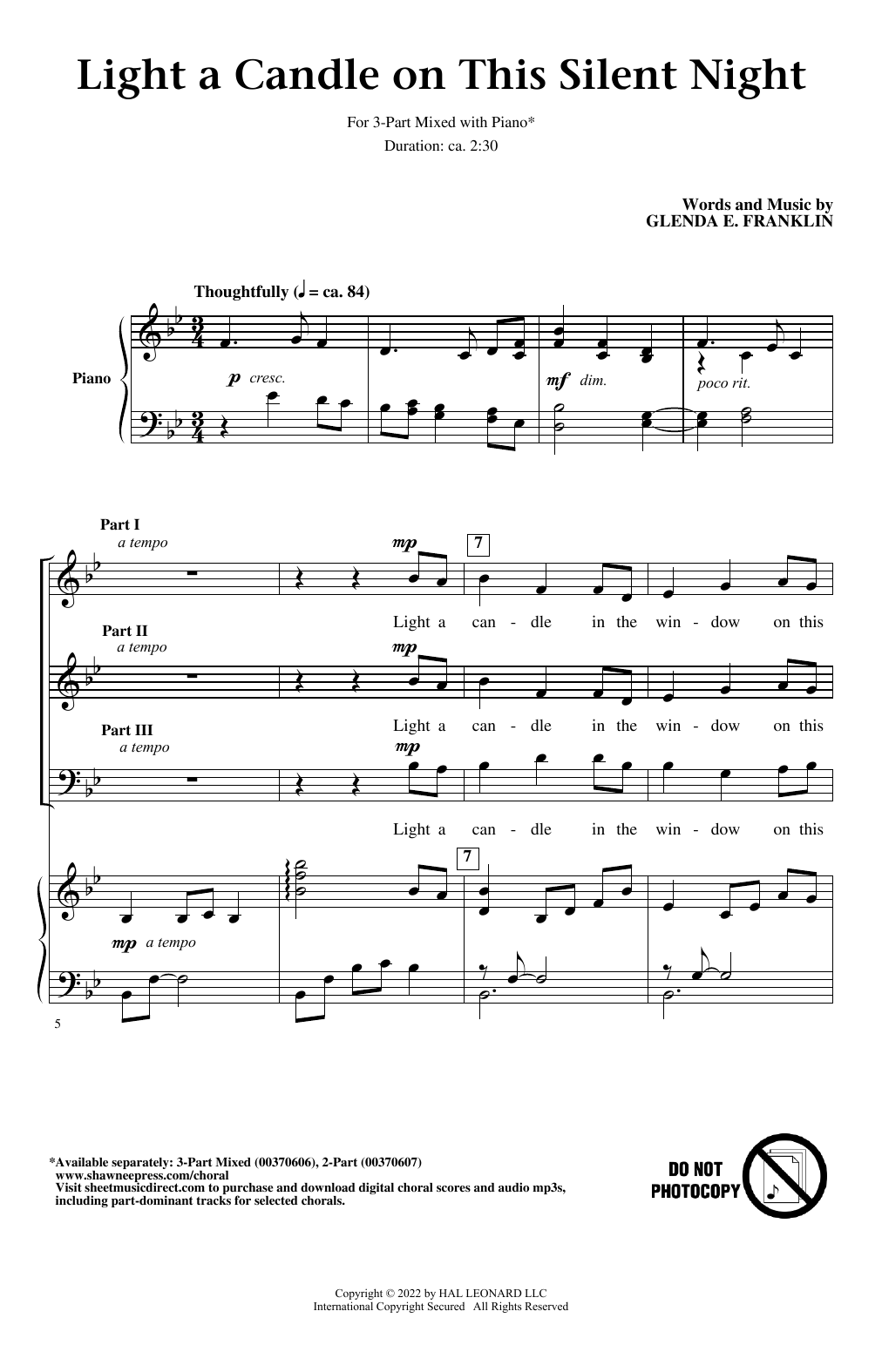 Download Glenda E. Franklin Light A Candle On This Silent Night Sheet Music