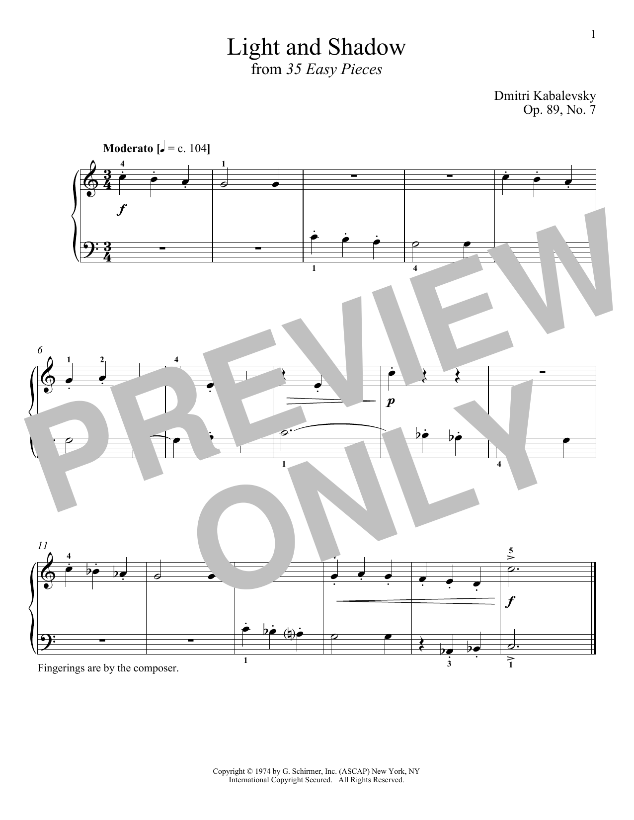 Download Dmitri Kabalevsky Light And Shadow, Op. 89, No. 7 Sheet Music