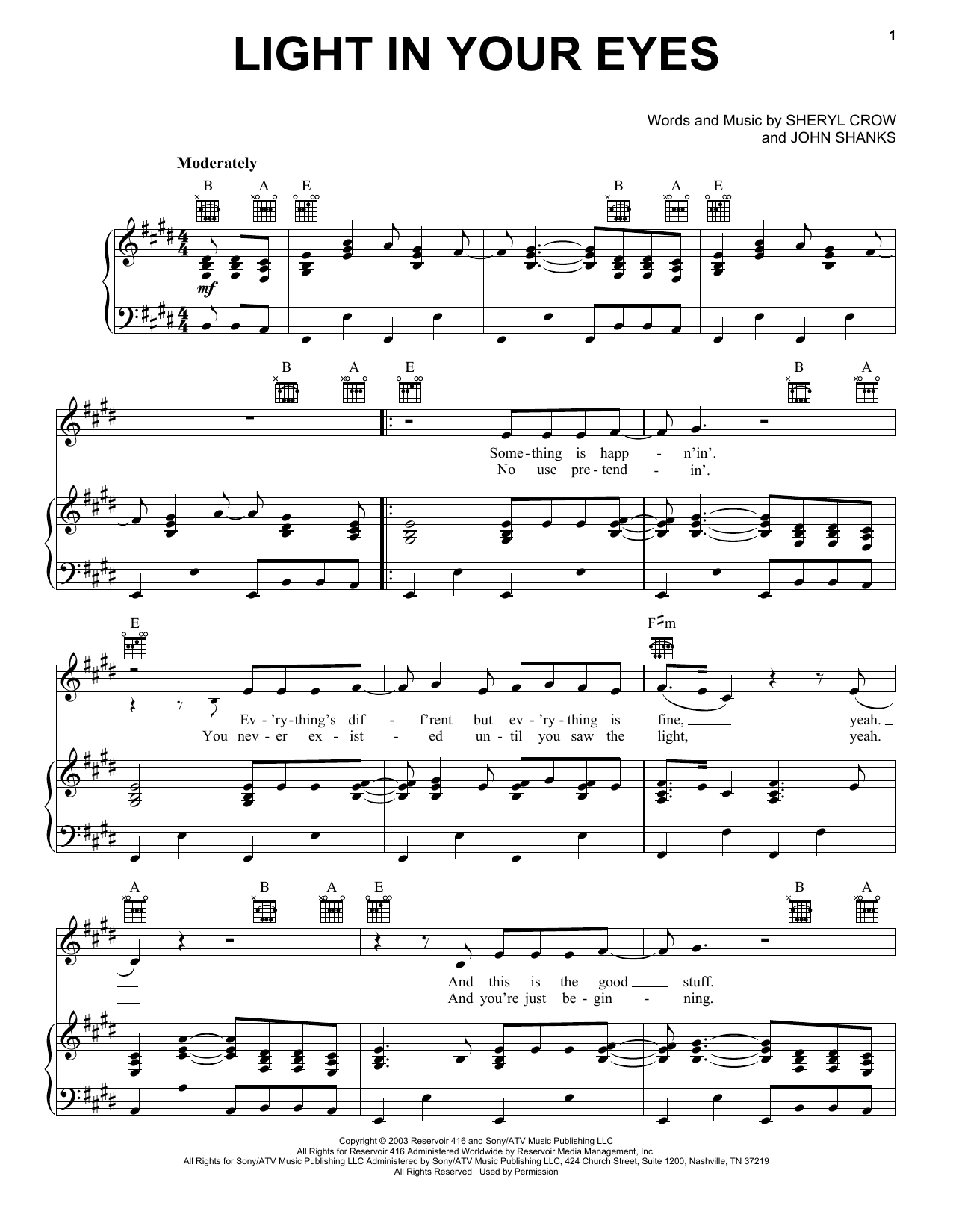 Download Sheryl Crow Light In Your Eyes Sheet Music