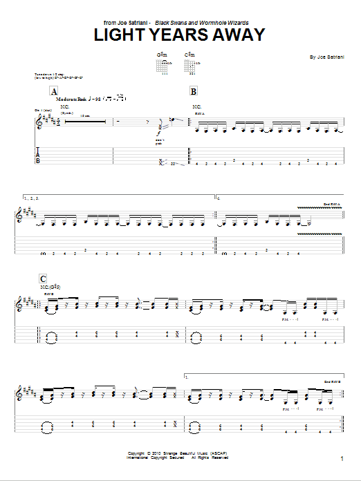 Download Joe Satriani Light Years Away Sheet Music