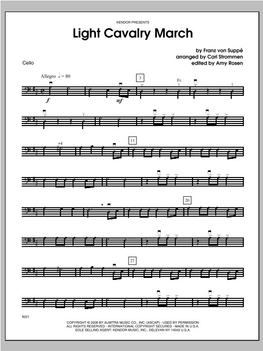 Download Strommen Light Cavalry March - Cello Sheet Music
