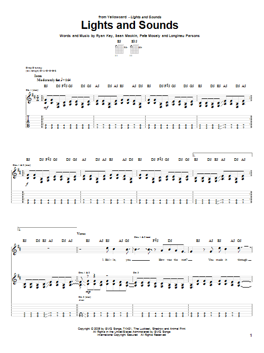 Download Yellowcard Lights And Sounds Sheet Music