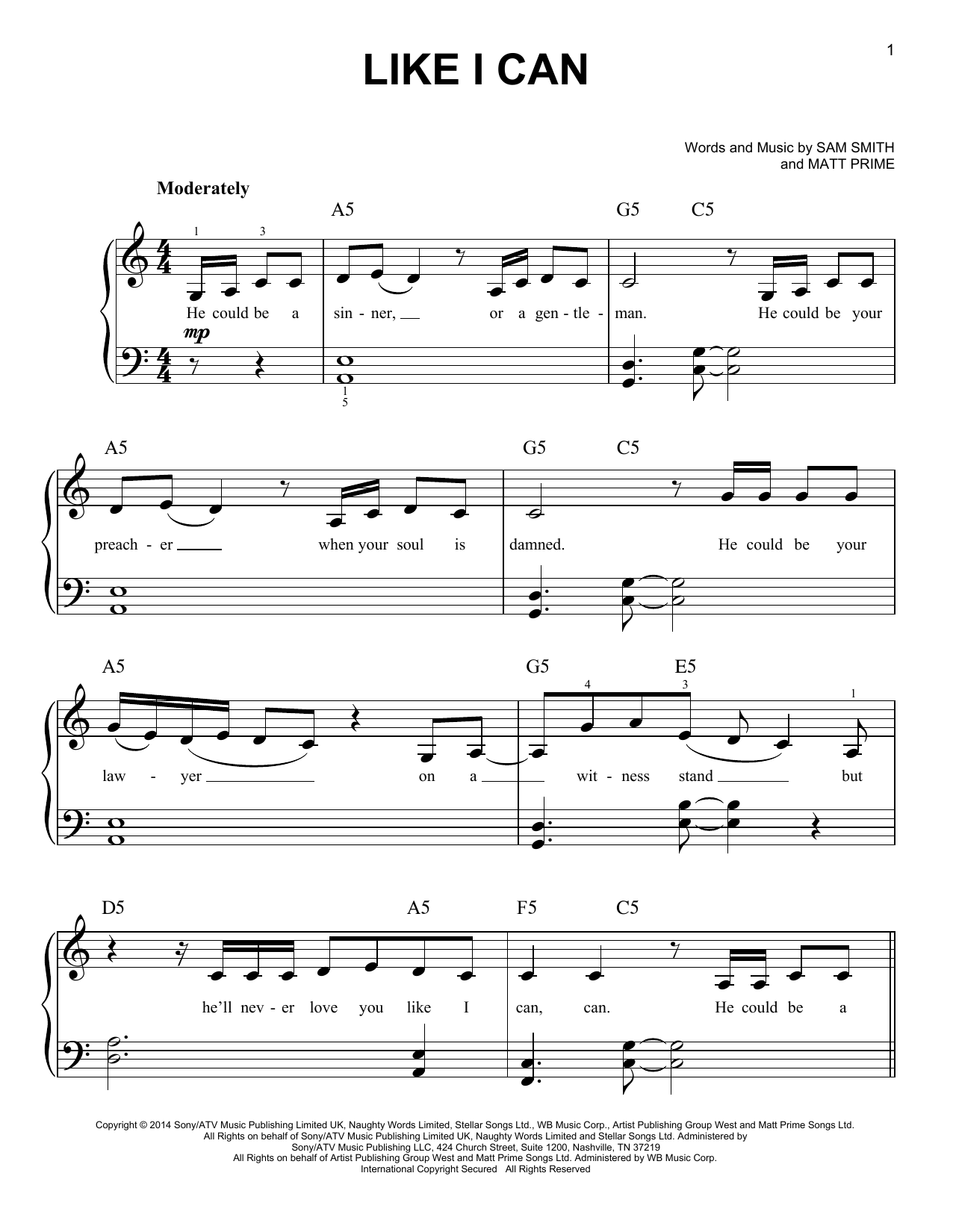 Download Sam Smith Like I Can Sheet Music