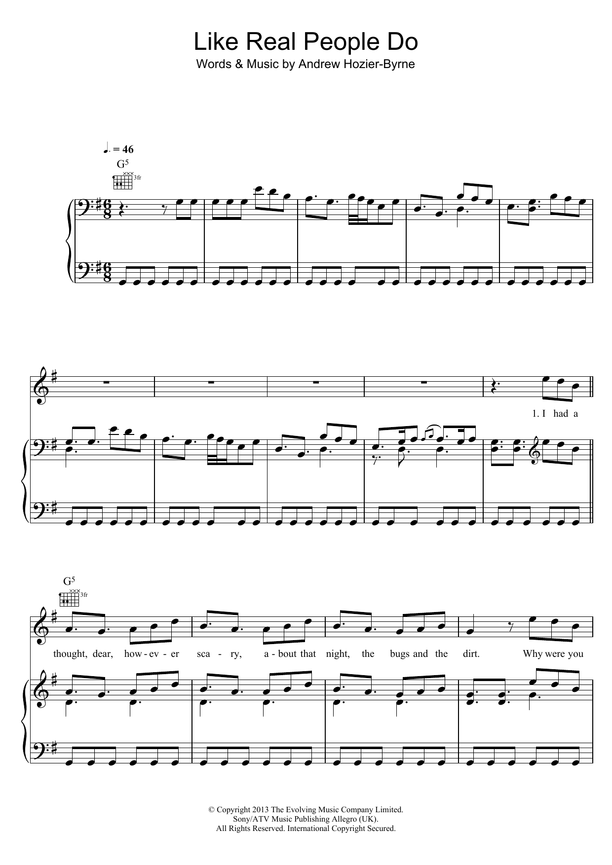 Download Hozier Like Real People Do Sheet Music