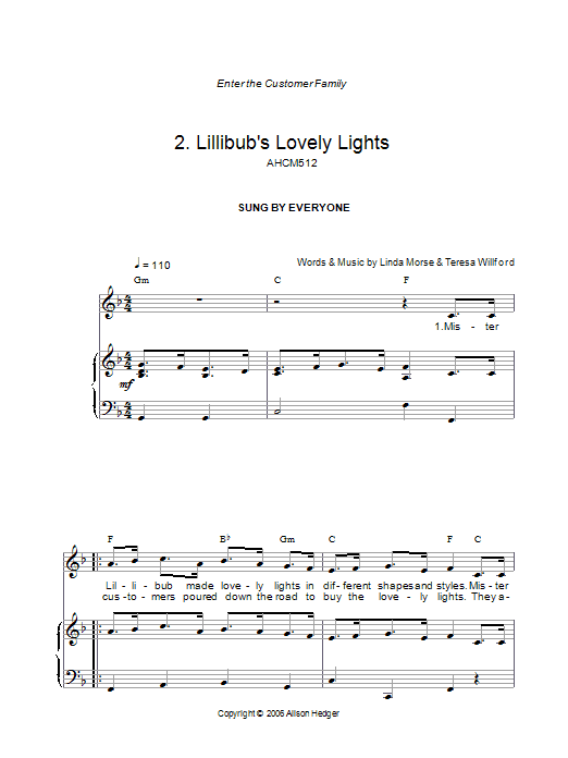 Download Alison Hedger Lillibub's Lovely Lights (from Mister L Sheet Music