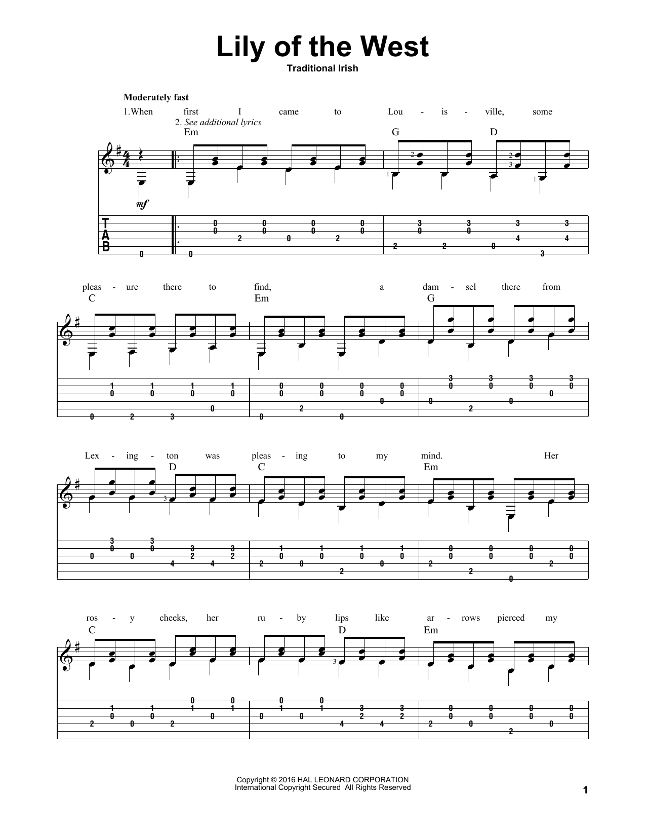 Download Traditional Irish Lily Of The West Sheet Music
