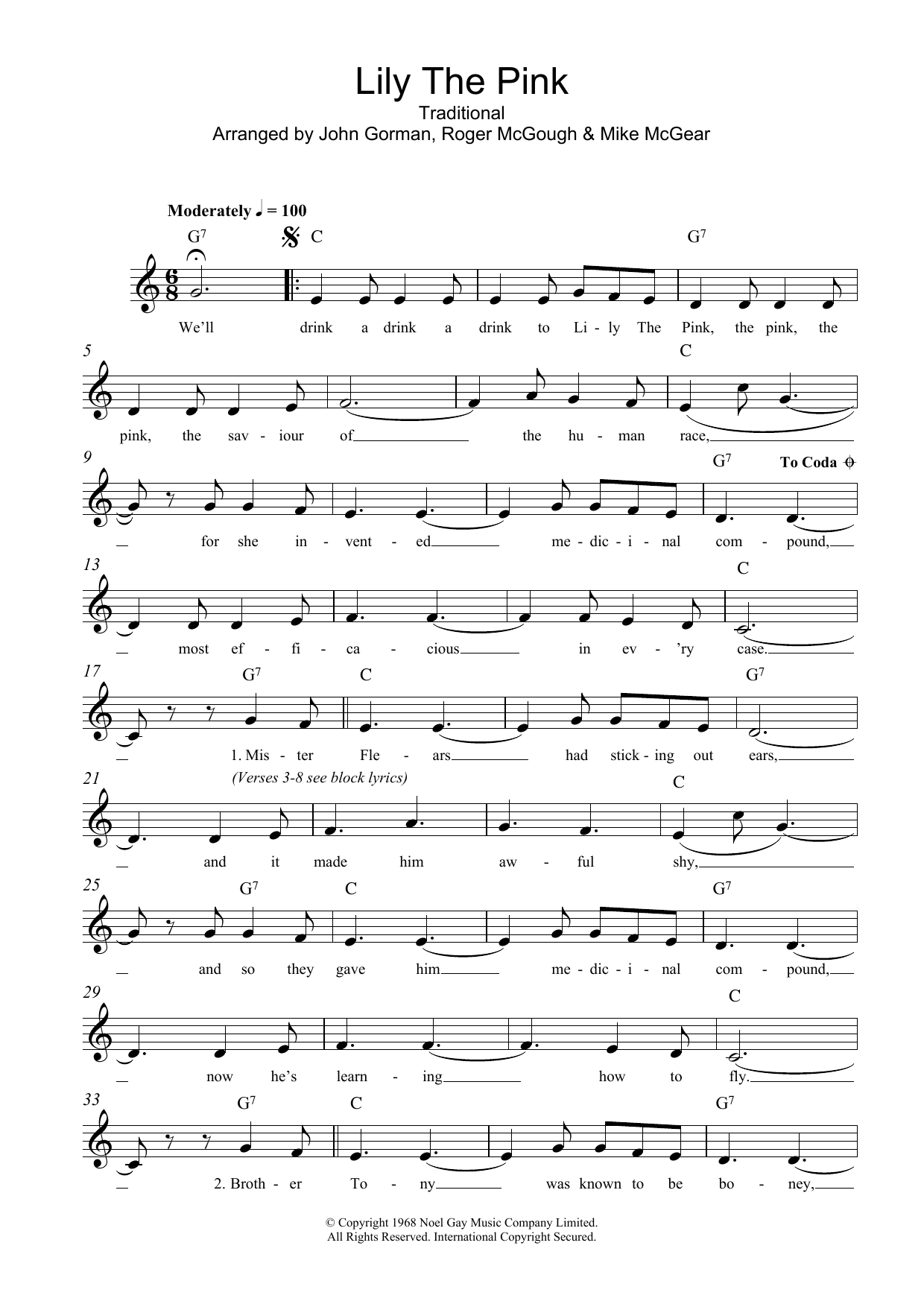Download Traditional Lily The Pink Sheet Music