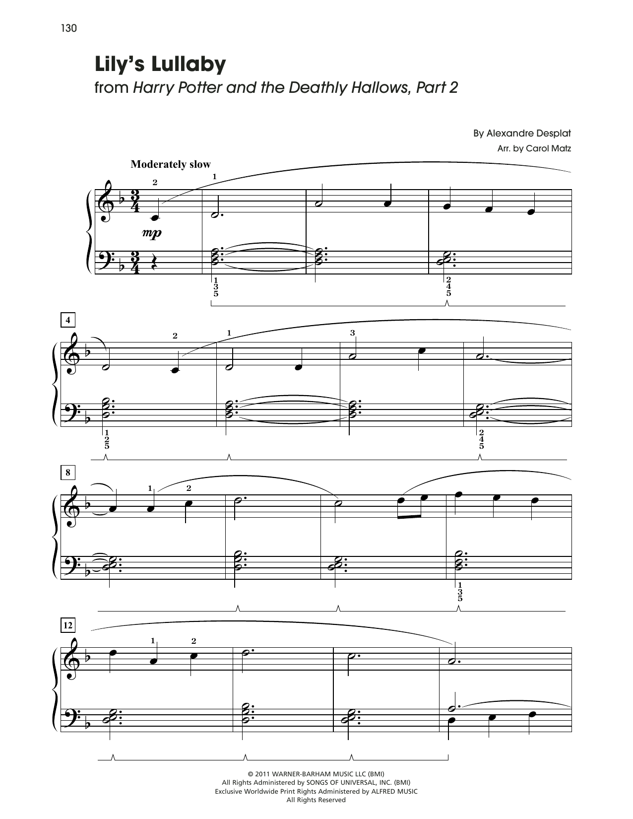 Download Alexandre Desplat Lily's Lullaby (from Harry Potter) (arr Sheet Music