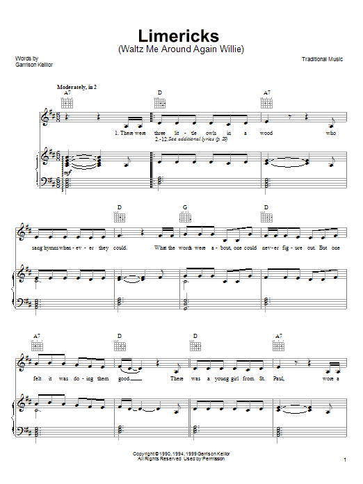 Garrison Keillor Limericks (Waltz Me Around Again Willie) sheet music notes printable PDF score