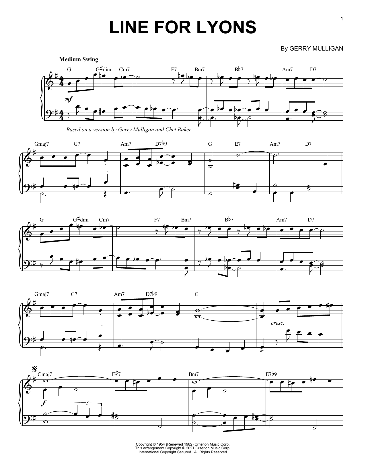 Download Gerry Mulligan Line For Lyons [Jazz version] (arr. Bre Sheet Music